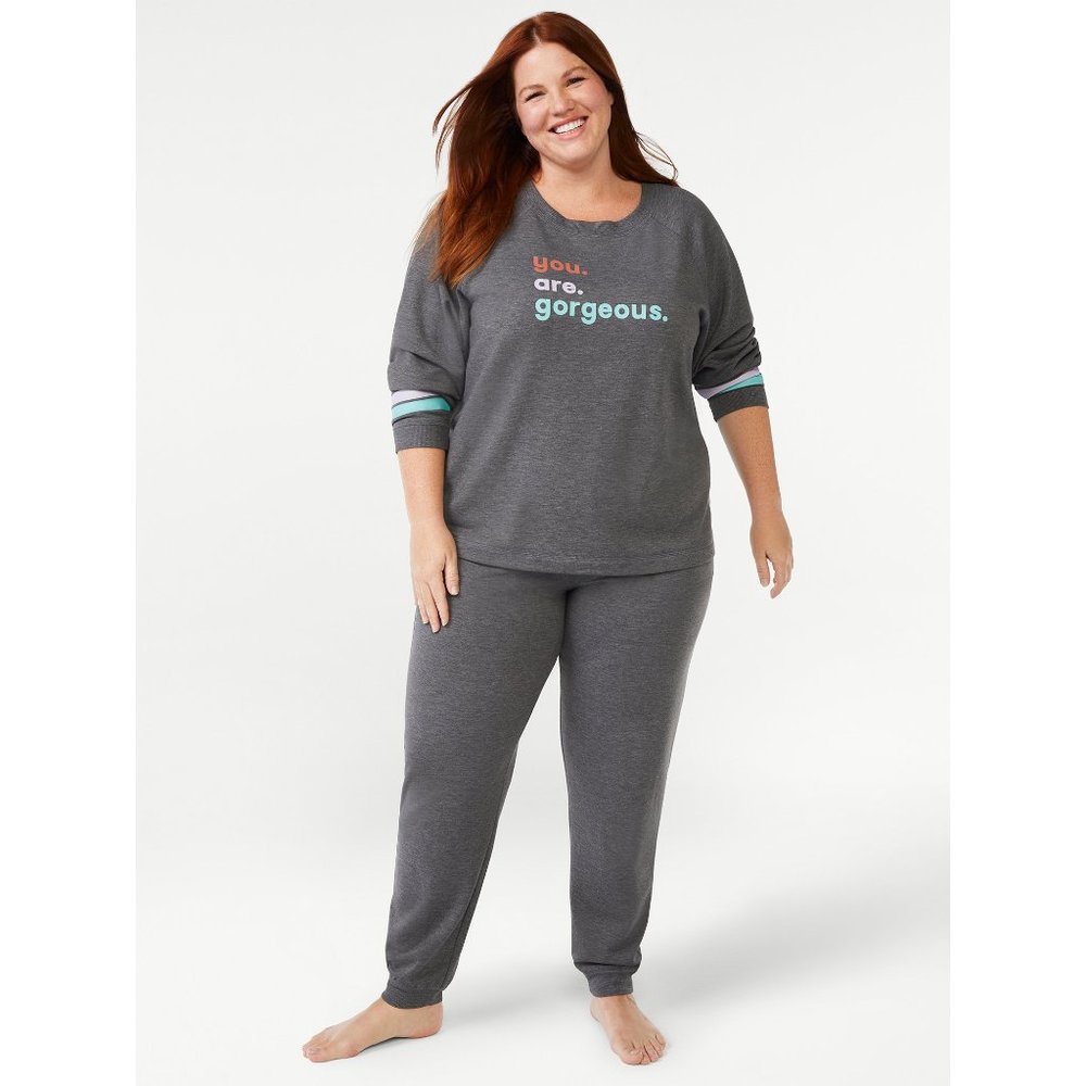 Charcoal Women's Pajama Set with Motivational Print